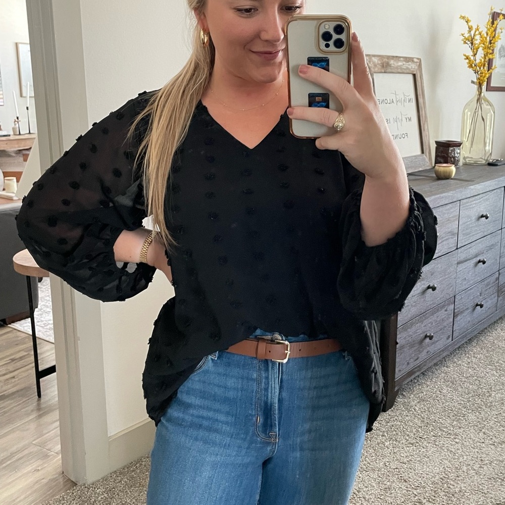 Black Swiss dot blouse